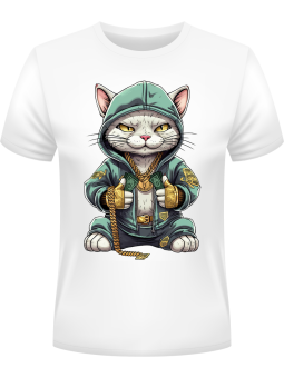 Koszulka Koszulka Męska Kot Raper Biała - Śmieszne T-Shirty z Nadrukami ?