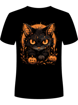 Koszulka Koszulka Męska Halloween Groźny Kot Czarna - Śmieszne T-Shirty z Nadrukami ?