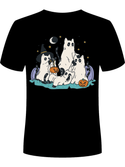 Koszulka Koszulka Męska Koty Przebrane Za Duchy Czarna - Śmieszne T-Shirty z Nadrukami ?