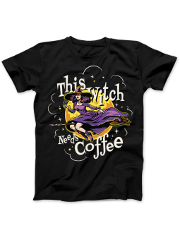 Koszulka Koszulka Damska Ta Wiedźma Potrzebuję Kawy Czarna - halloween unicorn