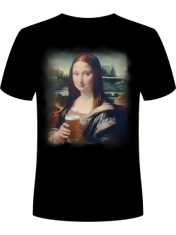 Koszulka Koszulka Męska Mona Lisa z Piwem Czarna - Śmieszne T-Shirty z Nadrukami ?