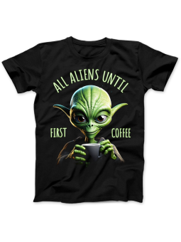 Koszulka Koszulka Damska Człowiek Przed Kawą Czarna - Śmieszne T-Shirty z Nadrukami ?