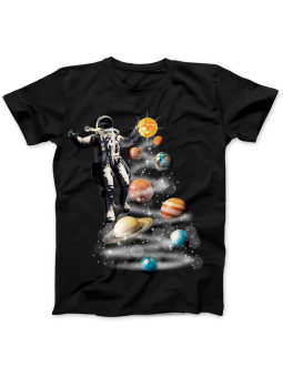 Koszulka Koszulka Damska Kosmonauta z Choinką Czarna - Śmieszne T-Shirty z Nadrukami ?