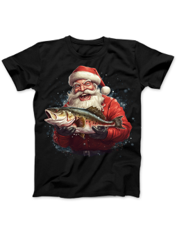 Koszulka Koszulka Damska Mikołaj z Rybą Czarna - Śmieszne T-Shirty z Nadrukami ?