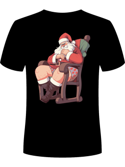 Koszulka Koszulka Męska Mikołaj w Slipkach i Fotelu Czarna - Śmieszne T-Shirty z Nadrukami ?