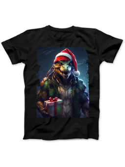 Koszulka Koszulka Damska Świąteczny Dinozaur Cyberpunk Czarna - Śmieszne T-Shirty z Nadrukami ?