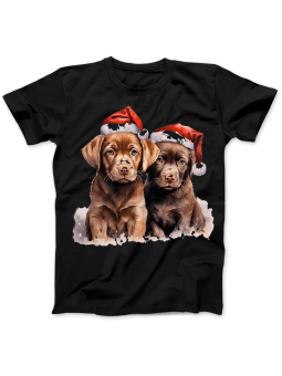 Koszulka Koszulka Damska Słodkie Świąteczne Pieski Mikołaje Czarna - Śmieszne T-Shirty z Nadrukami ?