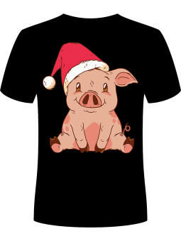 Koszulka Koszulka Męska Świąteczna Świnka Czarna - Śmieszne T-Shirty z Nadrukami ?