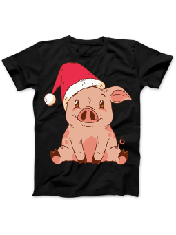 Koszulka Koszulka Damska Świąteczna Świnka Czarna - Śmieszne T-Shirty z Nadrukami ?