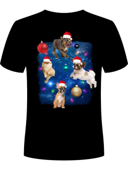 Koszulka Koszulka Męska Świąteczne Latające Psy Czarna - Śmieszne T-Shirty z Nadrukami ?