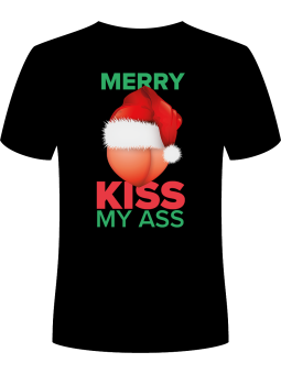 Koszulka Koszulka Męska Merry Kiss My Ass Czarna - Śmieszne T-Shirty z Nadrukami ?