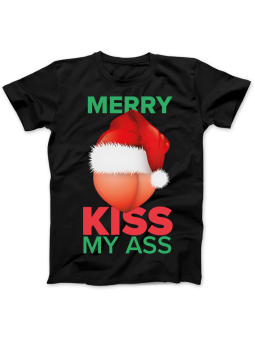 Koszulka Koszulka Damska Merry Kiss My Ass Czarna - Śmieszne T-Shirty z Nadrukami ?
