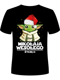 Koszulka Koszulka Męska Wesołego Mikołaja Życzę Ci Yoda Czarna - Śmieszne T-Shirty z Nadrukami ?