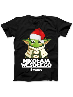 Koszulka Koszulka Damska Wesołego Mikołaja Życzę Ci Yoda Czarna - Śmieszne T-Shirty z Nadrukami ?