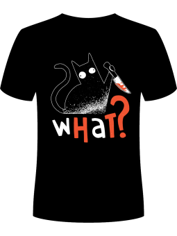 Koszulka Koszulka Męska  Kot What Czarna - Śmieszne T-Shirty z Nadrukami ?