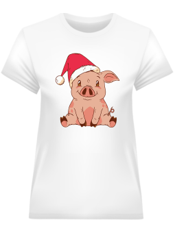 Koszulka Koszulka Damska Świąteczna Świnka Biała - Śmieszne T-Shirty z Nadrukami ?