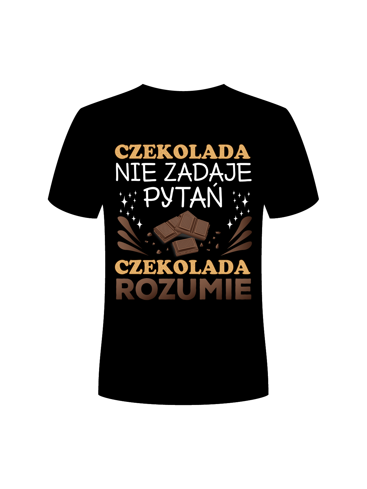 Koszulka Koszulka Męska Czekolada nie zadaje pytań Czarna - Śmieszne T-Shirty z Nadrukami ?