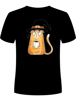 Koszulka Koszulka Męska Kot Wiedźma Czarna - Śmieszne T-Shirty z Nadrukami ?