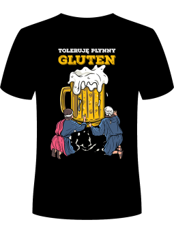 Koszulka Koszulka Męska Toleruję Płynny Gluten Czarna - Śmieszne T-Shirty z Nadrukami ?