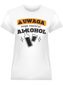 Koszulka Koszulka Damska Zawieram Alkohol Biała - Śmieszne T-Shirty z Nadrukami ?