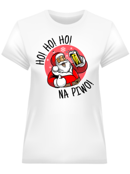 Koszulka Koszulka Damska Ho Ho Ho Na Piwo Biała - Śmieszne T-Shirty z Nadrukami ?