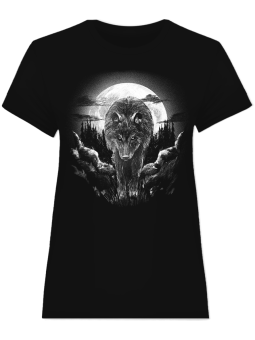 Koszulka Koszulka Damska Wolf Woods Moon Wilk Czarna - Śmieszne T-Shirty z Nadrukami ?