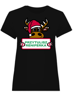 Koszulka Koszulka Damska Przytulisz Reniferka Czarna - Śmieszne T-Shirty z Nadrukami ?