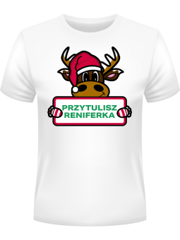 Koszulka Koszulka Męska Przytulisz Reniferka Biała - Śmieszne T-Shirty z Nadrukami ?