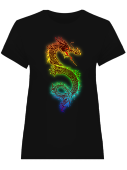 Koszulka Koszulka Damska Kolorowy Smok Czarna - Śmieszne T-Shirty z Nadrukami ?