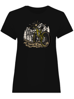 Koszulka Koszulka Damska Rower Góry Słońce Czarna - Śmieszne T-Shirty z Nadrukami ?