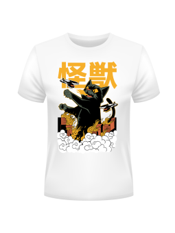 Koszulka Koszulka Męska Anime Kot Kaiju Biała - Śmieszne T-Shirty z Nadrukami ?