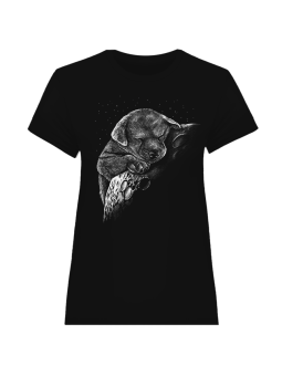 Koszulka Koszulka Damska Słodki pies na księżycu Czarna - Śmieszne T-Shirty z Nadrukami ?