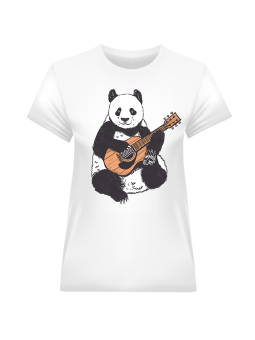 Koszulka Koszulka Damska Panda Grająca na Gitarze Biała - Śmieszne T-Shirty z Nadrukami ?