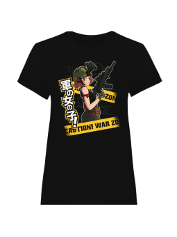 Koszulka Koszulka Damska Anime Military Girl Czarna - Śmieszne T-Shirty z Nadrukami ?