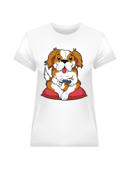 Koszulka Koszulka Damska Pies Gamer Biała - Śmieszne T-Shirty z Nadrukami ?