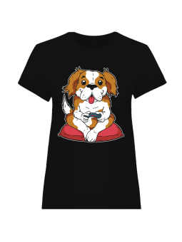 Koszulka Koszulka Damska Pies Gamer Czarna - Śmieszne T-Shirty z Nadrukami ?