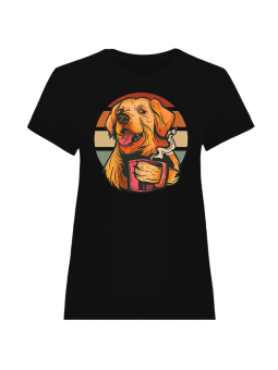 Koszulka Koszulka Damska Labrador z Kawką Czarna - Śmieszne T-Shirty z Nadrukami ?