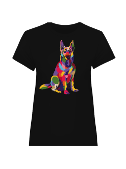 Koszulka Koszulka Damska Kolorowy Owczarek Niemiecki Czarna - Śmieszne T-Shirty z Nadrukami ?