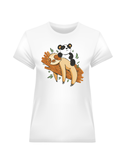 Koszulka Koszulka Damska Panda Siedząca Na Leniwcu Biała - Śmieszne T-Shirty z Nadrukami ?