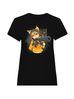 Koszulka Koszulka Damska Anime Kobieta z Bronią Czarna - Śmieszne T-Shirty z Nadrukami ?