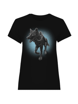 Koszulka Koszulka Damska Dziewczyna z Wilkiem Czarna - Śmieszne T-Shirty z Nadrukami ?