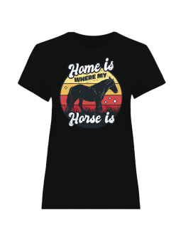 Koszulka Koszulka Damska Mój Dom Tam Gdzie Mój Koń Czarna - Śmieszne T-Shirty z Nadrukami ?