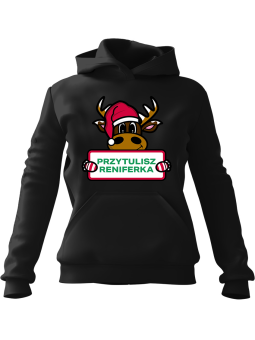 Bluza Męska z kapturem Przytulisz Reniferka Czarna - Śmieszne gadżety z Nadrukami ?