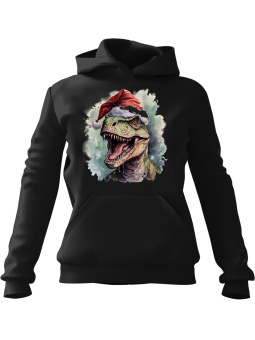 Bluza Męska z kapturem Mikołaj Dinozaur Czarna - Śmieszne gadżety z Nadrukami ?