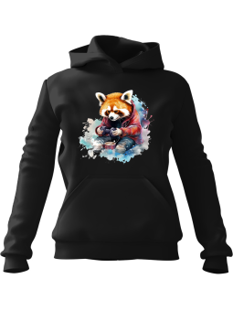 Bluza Męska z kapturem Panda Grająca na Konsoli Czarna - Śmieszne gadżety z Nadrukami ?