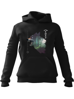 Bluza Męska z kapturem Wolf Stay Away Czarna - Śmieszne gadżety z Nadrukami ?