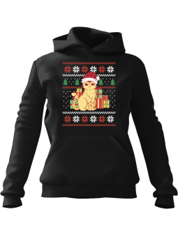 Bluza Męska z kapturem Świąteczny Słodki Kot Czarna - Śmieszne gadżety z Nadrukami ?