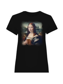 Koszulka Koszulka Damska Mona Lisa z Piwem Czarna - Śmieszne T-Shirty z Nadrukami ?