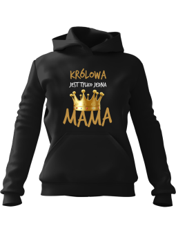 Bluza Damska z kapturem Mama Królowa Czarna - Modna Odzież z Nadrukami ?