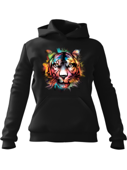 Bluza Damska z kapturem Tiger Watercolor Czarna - Modna Odzież z Nadrukami ?